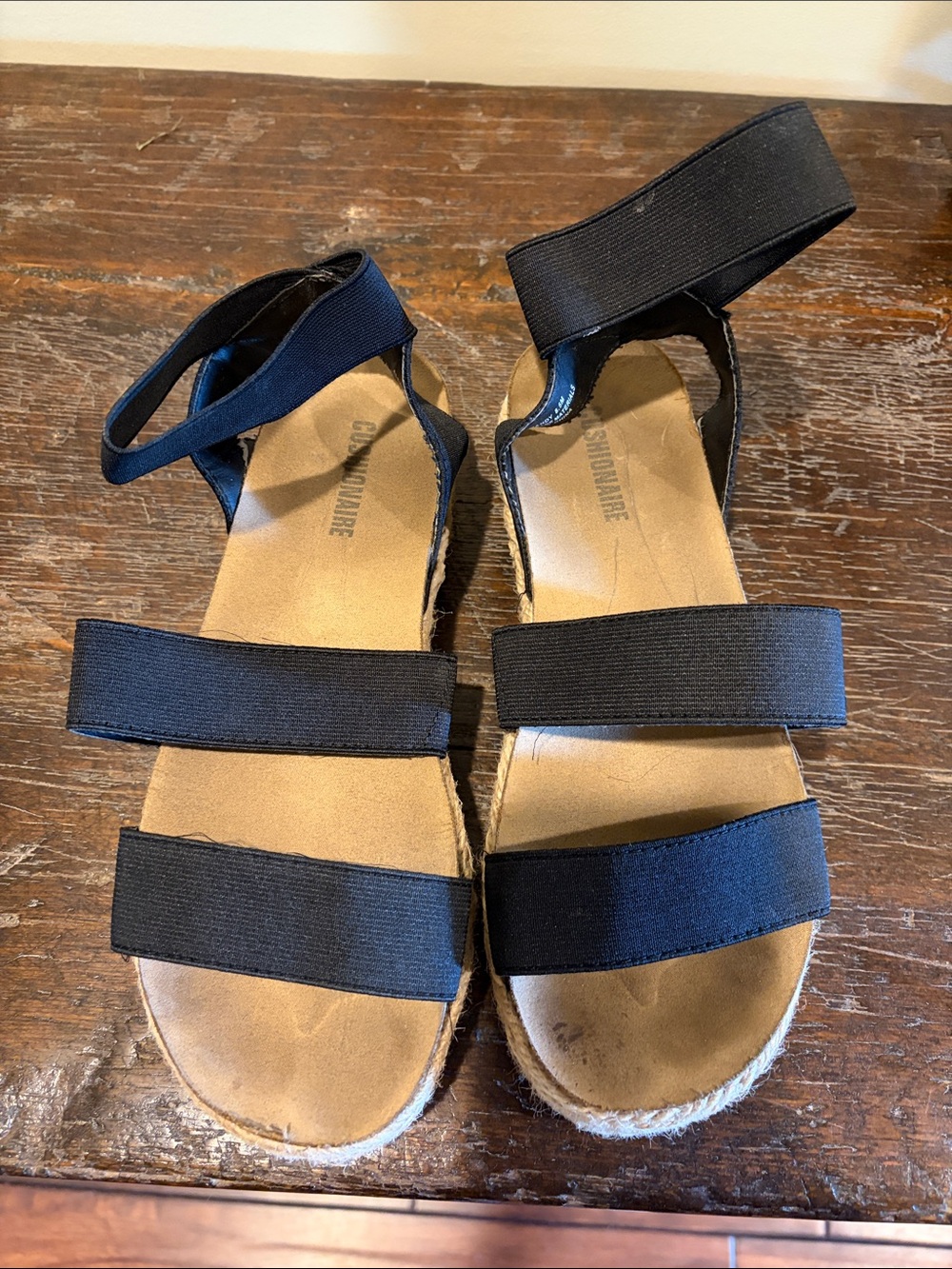 Woven Platform Espadrille Sandals with Black Elastic Straps